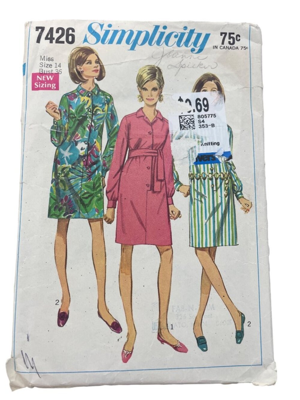 Vintage 60s Simplicity 7426 Misses Step-In Dress Pattern Size 14 Bust 36 CUT